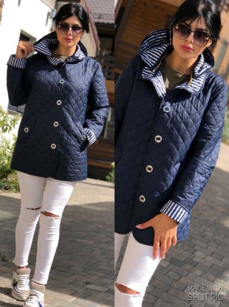 Quilted jacket SIZE PLUS Striped cuffs KSU0297