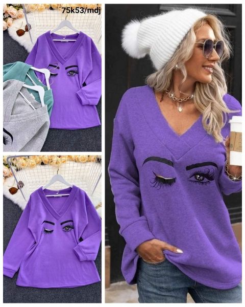 Size Plus fleece blouse with V-neck eyes violet 10.23 K53