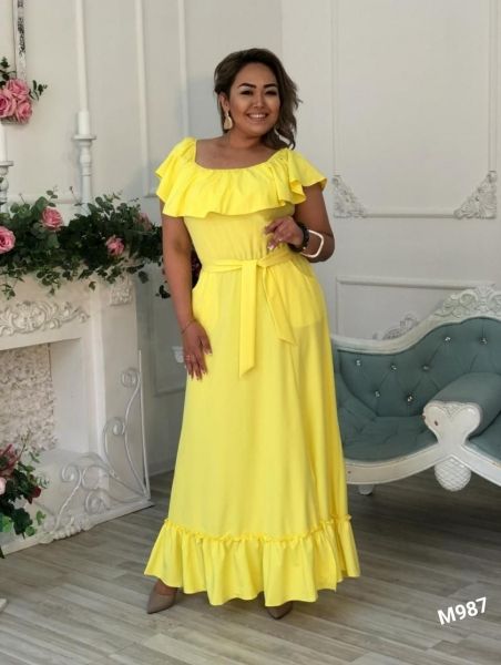 Dress Size Plus light, flounce top, with belt Yellow UM98