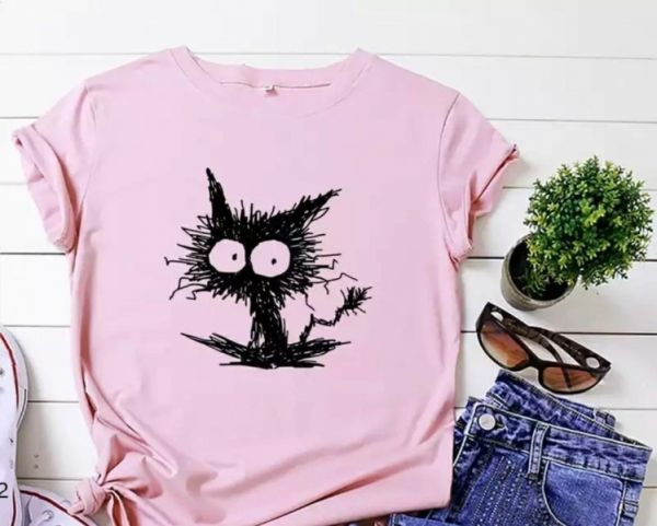 T-shirt SIZE PLUS Crazy Cat pink SM266