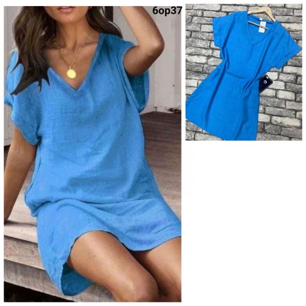 Tunic angular neckline blue OP37