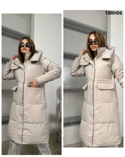 Long jacket with hood large pockets beige RH06