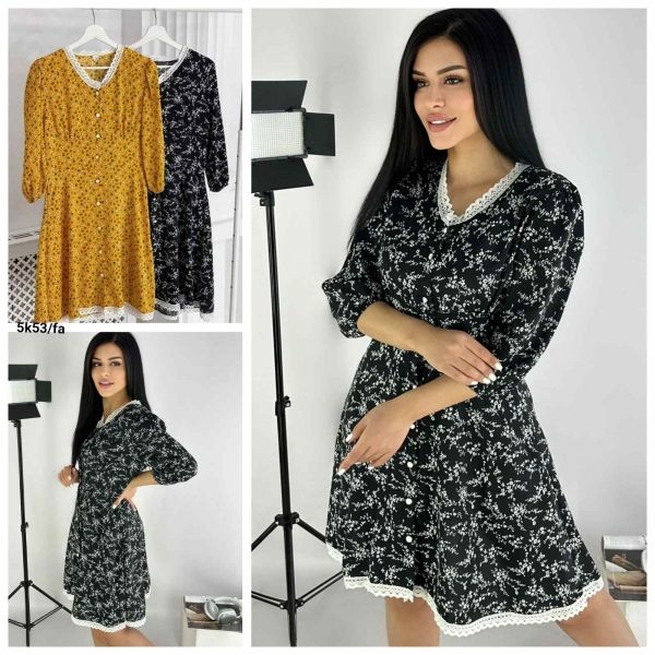 Dress Size Plus with buttons flowers black K36 K53