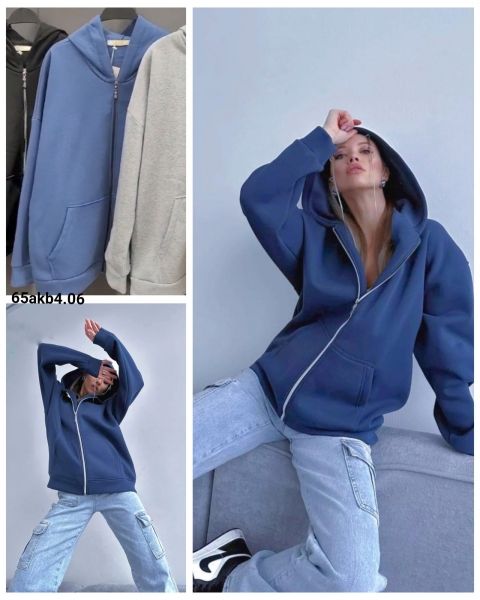 Size Plus fleece sweatshirt with dropped sleeves with zipper denim akb4.6