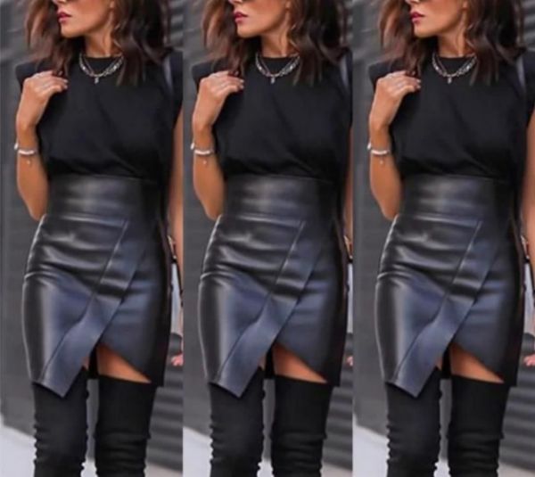 Asymmetrical leather skirt black O114 2-118