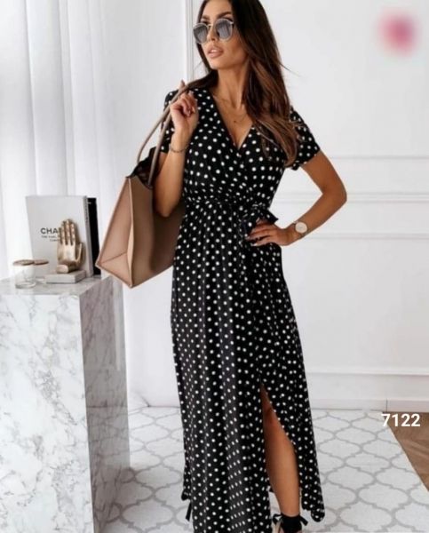 Black polka dot wrap dress RH122