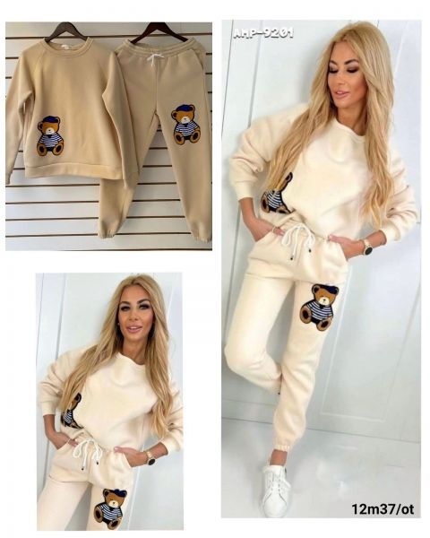 Suit sweatshirt and trousers with teddy bears cream M37