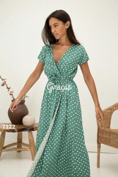 Wrap top dress with polka dots Mint RH122