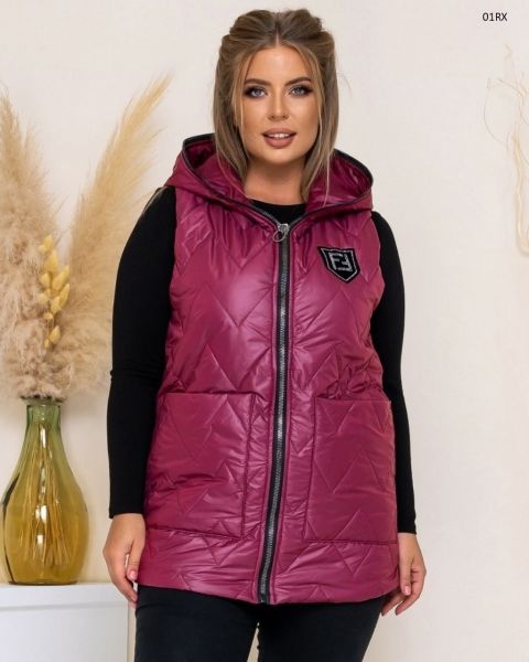 Quilted zigzag vest SIZE PLUS burgundy rx