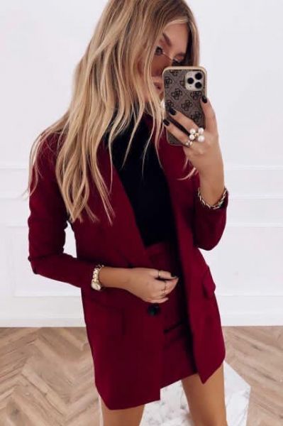 Spandex suit with suede jacket and burgundy skirt KH745