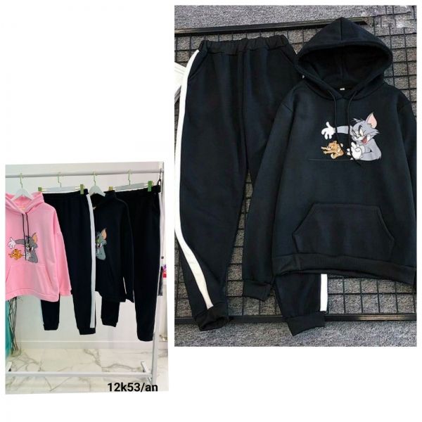 Suit Size Plus cartoon black sweatshirt and pants K53