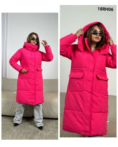 Long jacket with hood large pockets raspberry RH06