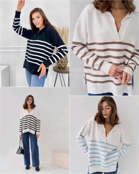 Striped jumper with collar T124