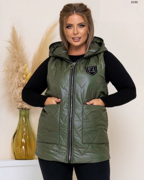 Quilted zigzag vest SIZE PLUS khaki rx