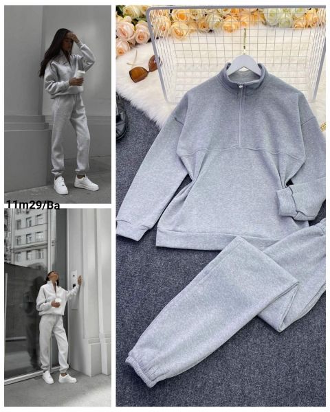 Fleece suit, goalpost sweatshirt with zipper and trousers, light gray M29