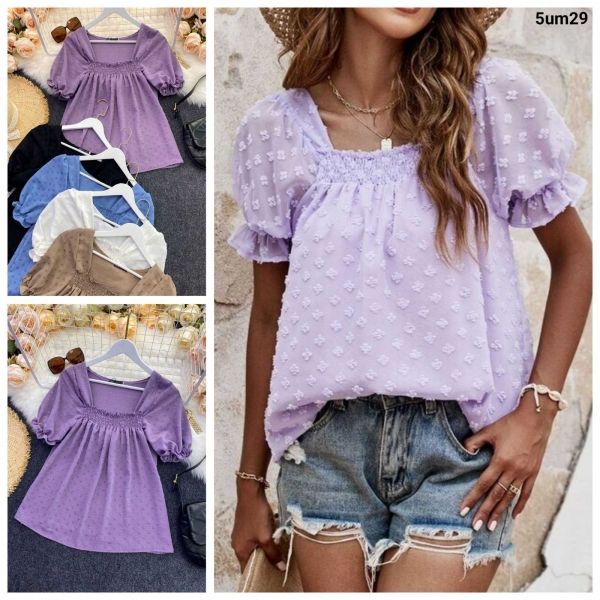 T-shirt Size Plus with elastic on the chest and sleeves lilac UM29