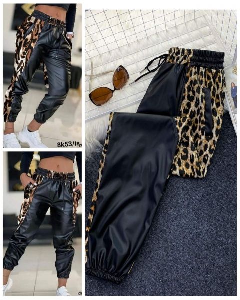 Size Plus leather-look trousers with leopard inserts 10.23 K53