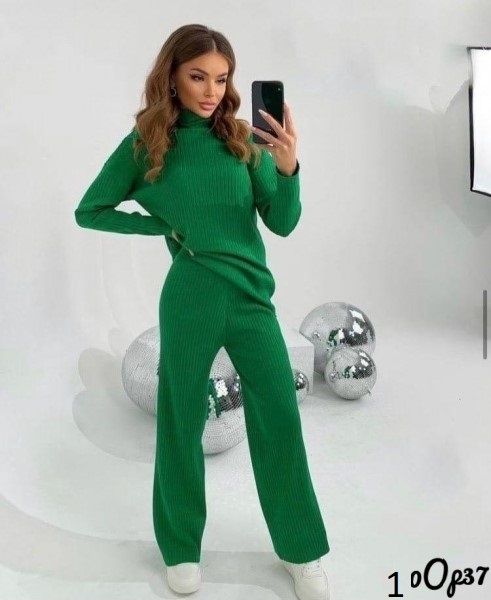 Suit noodle bell-bottom pants green Op37