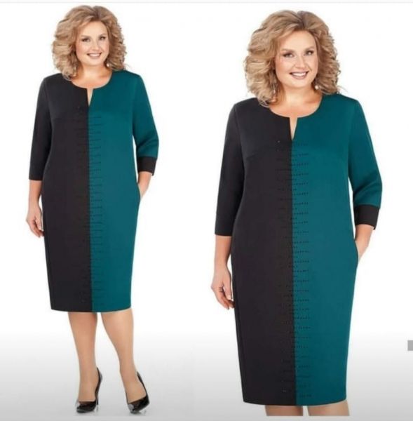 Dress SIZE PLUS two-tone black and green RH122