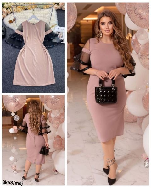 Dress Size Plus tiered mesh sleeves cream 10.23 K53