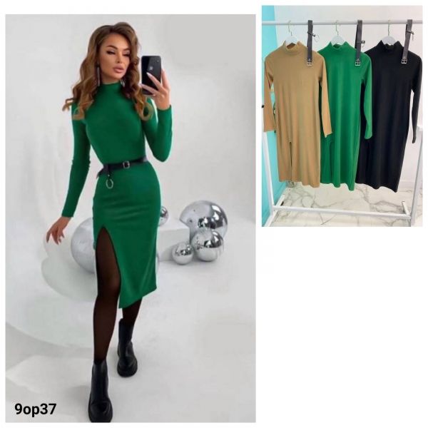 Goal stand noodle dress with slit green OP37