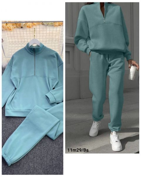 Fleece suit sweatshirt with zipper and turquoise pants M29