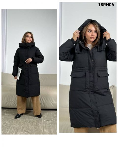 Long jacket with hood large pockets black RH06