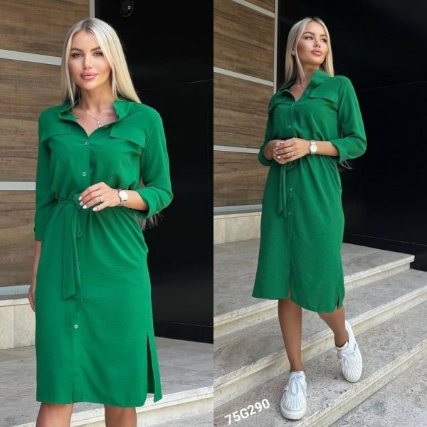 Midi dress with shirt belt green BEK