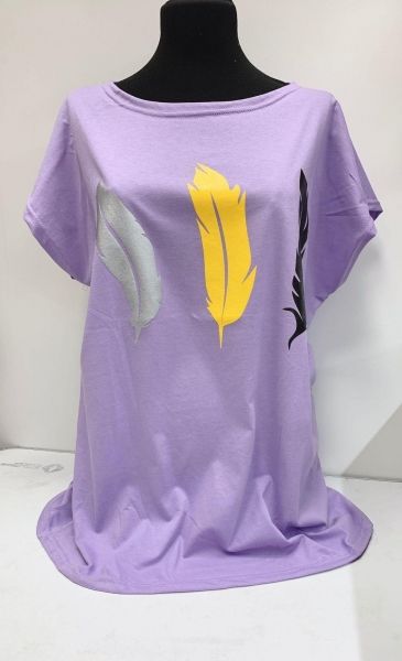 Loose T-shirt SIZE PLUS three feathers lilac IN