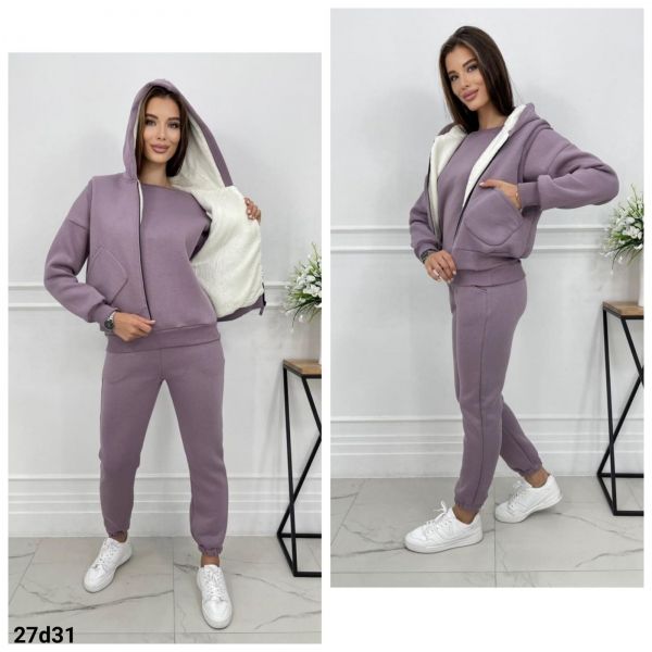 Suit Size Plus on fleece three-piece sweatshirt trousers and vest with pockets lavender D31