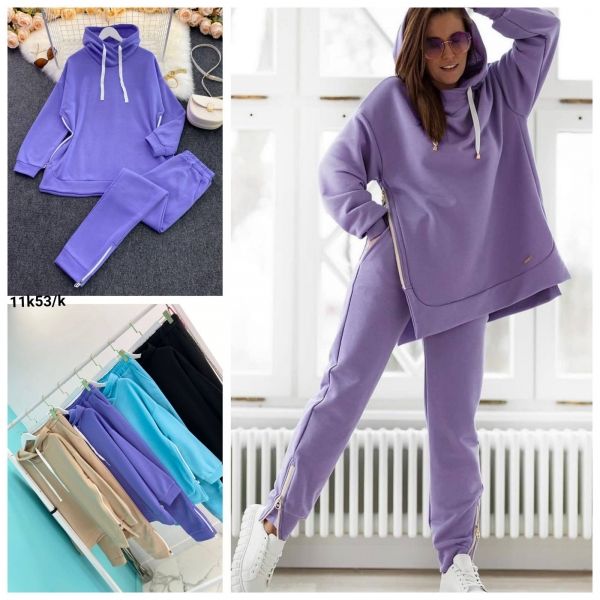 Suit Size Plus fleece sweatshirt and trousers with zippers on the sides lilac K53