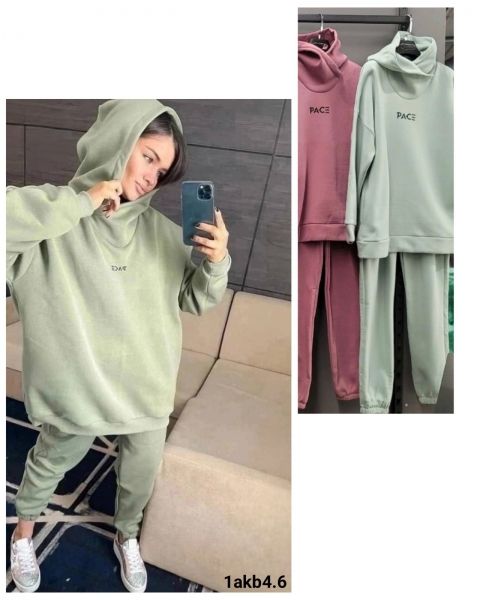 Fleece suit sweatshirt collar collar and trousers pistachio 10.23 AKB4.6