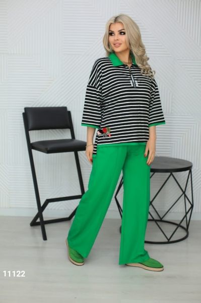 Suit Size plus top stripe bottom green RH122