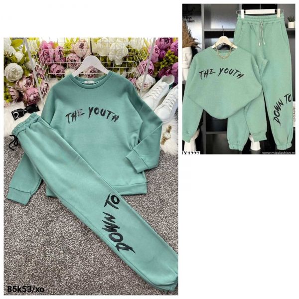 Suit Size Plus DOWN fleece sweatshirt and trousers turquoise K53