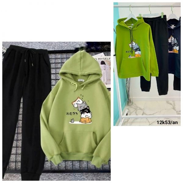 Suit Size Plus cartoon lime sweatshirt and trousers K53