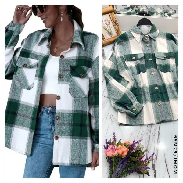 Shirt Size Plus with pockets checkered green M29