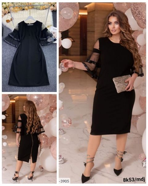 Dress Size Plus tiered mesh sleeves black 10.23 K53