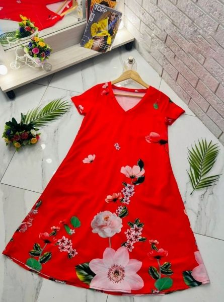 Dress Size Plus V-neck floral red-orange (bright) K53