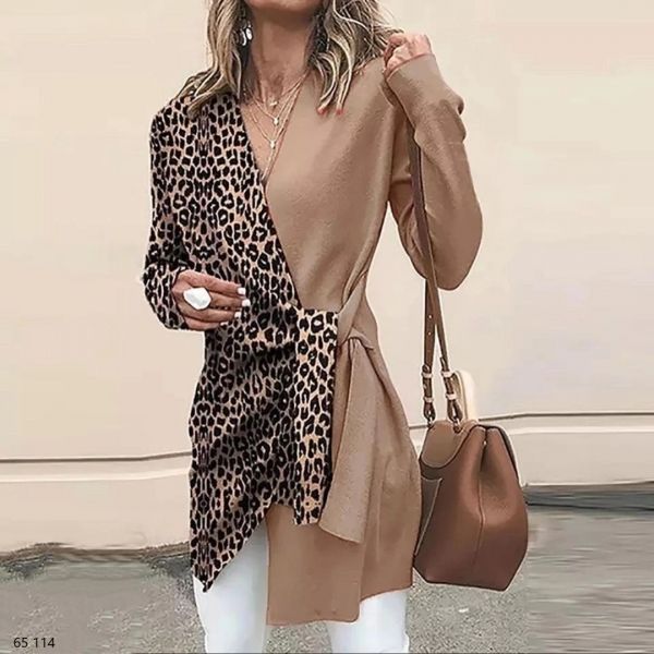 Leopard wrap tunic with beige O114