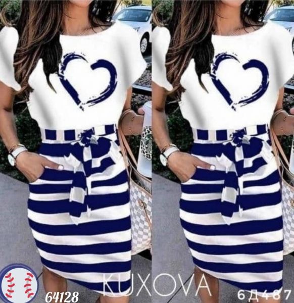 Dress Size plus soft with belt Blue bottom stripe Kh4128