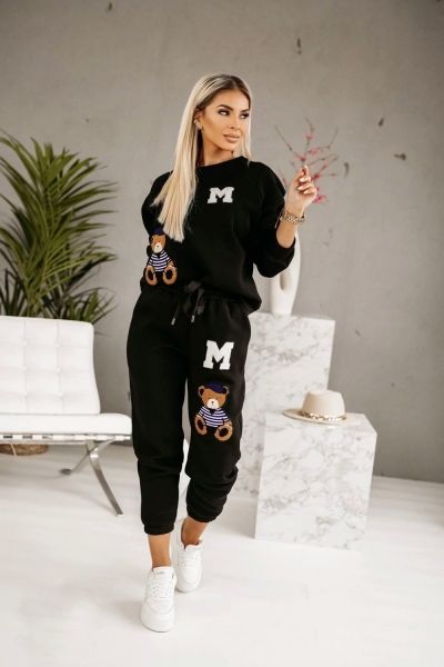 Suit sweatshirt and trousers with the letter M and teddy bears black M37