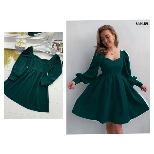 Dress Size Plus a-line with voluminous sleeves and figured neckline green id489