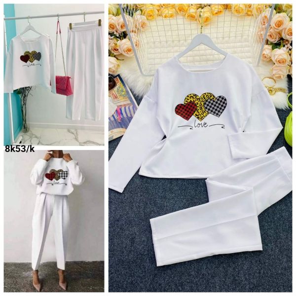 Suit jacket with hearts and trousers with front seam white K53