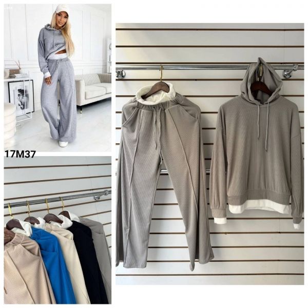 Suit sweatshirt with hood and trousers with front seams gray M37