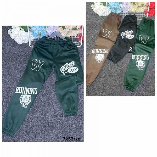 Size Plus Running pants with fleece green K53