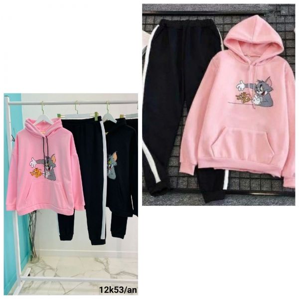 Suit Size Plus cartoon pink sweatshirt and pants K53