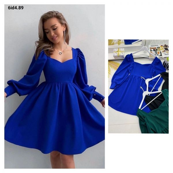 Dress Size Plus a-line with voluminous sleeves and a figured neckline blue id489