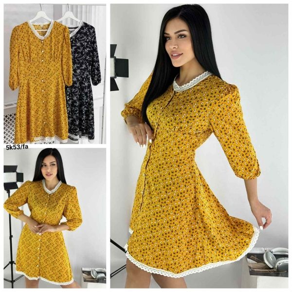 Dress Size Plus with buttons flowers yellow K36 K53