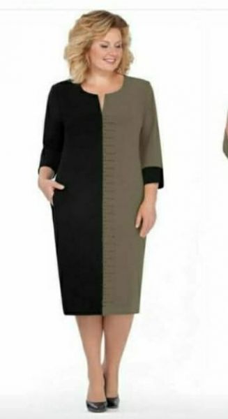 Dress SIZE PLUS two-tone black-khaki RH122