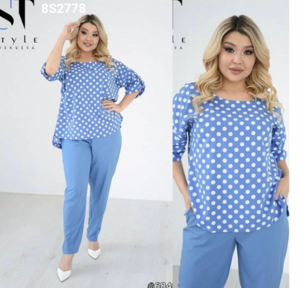 Suit Size plus two-piece top with polka dots blue S2778